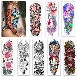 Sleeve Tattoos for Women Teen Girls and Kids,Full Arm Japanese Tattoo Flowers,Waterproof and Long-Lasting Body Art Realistic Tattoo Stickers