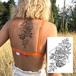 6 Sheets FANRUI Sexy Large Geometric Flowers Temporary Tattoos For Women Girls Triangle Rose Painting Big Peony Tatoos Paper Waterproof Arm Back Legs Camellia Floral Fake Tattoo Sticker Realistic