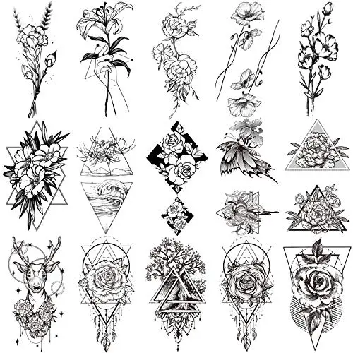 15 Sheets Petal 3D Black Flower Rose Temporary Tattoos for Women Waterproof Fake Body Art Tattoo Stickers For Girls 15 Sheets Petal 3D Black Flower Rose Temporary Tattoos for Women Waterproof Fake Body Art Tattoo Stickers For Girls