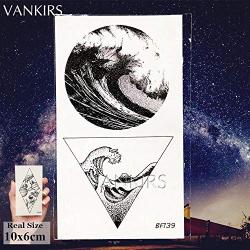 12 Pieces/Lot Geometry Triangle Mountain Temporary Tattoo Sticker Cover Women Body Arm Art Drawing Waterproof Fake Black Sea Weave Tatoos Custom 10x6CM