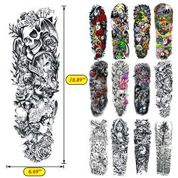 18 Pcs Full Arm Temporary Tattoo Stickers, Waterproof Temporary Tattoo,Black Body Tattoo Stickers For Women,Men,Halloween,Party,Masquerade