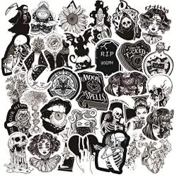 50PCS Gothic Retro Skull Black and White Thriller Horror Style Toy Sticker for Water Bottle Skateboard Luggage Trolley Laptop Doodle Cool Sticker (Gothic)