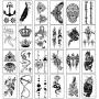 Yazhiji 32 Blatt Temporäre Tattoos, 8 Blatt Fake Körper Arm Brust Schulter Tattoos für Männer Frauen mit 24 Blatt Kleine Schwarze Temporäre Tattoos