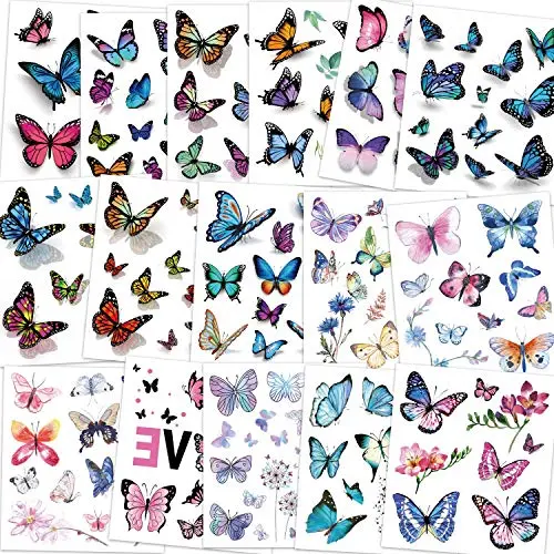 Konsait Kids Tattoos Butterfly Temporary Tattoos, Fake Tattoo Sticker for Girls Kids Women Childrens Birthday Party Bag Filler Gift Birthday Girls Party Favors, 16 Sheets Konsait Kids Tattoos Butterfly Temporary Tattoos, Fake Tattoo Sticker for Girls Kids Women Childrens Birthday Party Bag Filler Gift Birthday Girls Party Favors, 16 Sheets