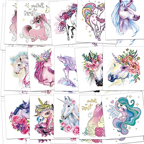 Unicorn Temporary Tattoos for Children Kids Girls(45Sheets),Konsait Great Girls Fake Stickers Waterproof Rainbow Unicorn Kids Birthday Party Favors Decorations Birthday Party Gift Bag Fillers