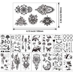 Konsait Temporary Tattoos for Adults Women Men Kids(60 Sheets), Waterproof Temporary Tattoo Fake Black Tribal Body Art Stickers Face Arm Sleeve Neck Wrist Tattoos Totem Flower Butterfly Shark Feather