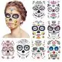 8er Pack Halloween Temporäre Gesichtstattoos, Día de los Muertos Schädel Gesichtstätowierungen, Catrina Maske, Día de Muertos Make-up, Süßkopf-Aufkleber für Halloween Party, Party-Zubehör