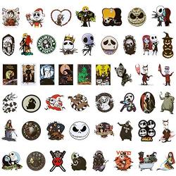 Halloween Stickers, 50pcs The Nightmare Before Christmas Stickers, Laptop Stickers Skateboard Stickers for Teens Vinyl Waterproof Tim Burton Stickers Luggage Bike Computer Stickers Decal