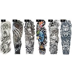 Pinkiou Temporary Tattoo Full Arm Body Stickers Arm Shoulder Tattoo For Man Women Buddha, Skull, Eagle eye, Beauty and Beast Etc (18-0094)