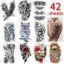 Étiquettes temporaires à décoller et à appliquer, 42 feuilles (incluant 10 feuilles de grands motifs), faux tatouages corporels pour hommes et femmes.