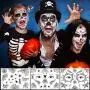 Konsait 12 Halloween Spinnen-Gesicht-Tattoos - Schädel Spinnennetz Temporäre Tattoos – Aufkleber für Gesicht, Schulter, Arm, Rücken für Damen, Herren, Kinder Halloween Cosplay Accessoires