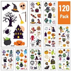 Halloween Temporary Tattoos for Kids, Halloween Stickers for Kids, Boys & Girls, Halloween Kids Decorations, 120Pcs Assorted Waterproof Tattoos for Kids, Party Favor Supplies, Trick or Treat Pumpkin Tattoos