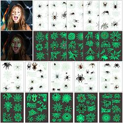 Konsait 73PCS Glow in the Dark Halloween Tattoos Kids, Luminous Tattoos, Halloween Spider Themed Sticker for Children Girls Boys for Halloween Party FavorsTrick or Treat Gift，Birthday Party Bag Filler