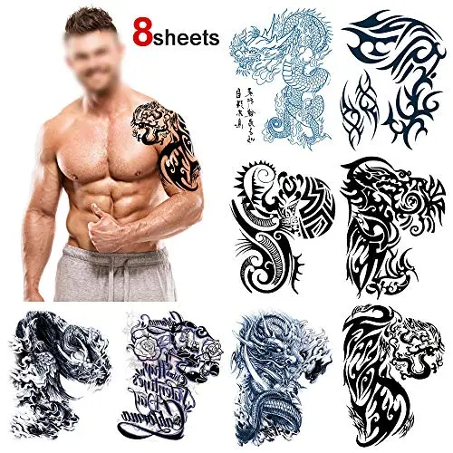 Konsait Large Temporary Tattoos Half Arm Chest Tattoo Men Tribal Totem Tattoo Make up Body Art Sticker for Halloween Party Supplies Beach Pool Party Favor Decor Dress up Costume Accessories(8Sheets) Konsait Large Temporary Tattoos Half Arm Chest Tattoo Men Tribal Totem Tattoo Make up Body Art Sticker for Halloween Party Supplies Beach Pool Party Favor Decor Dress up Costume Accessories(8Sheets)