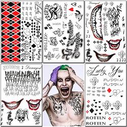 5 Sheets Temporary Tattoos Stickers Suicide Squad Harley Quinn Joker Tattoo Halloween Cosplay Face Waist Leg Tats Halloween Costume Accessories