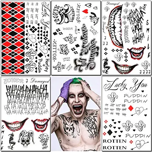 5 Sheets Temporary Tattoos Stickers Suicide Squad Harley Quinn Joker Tattoo Halloween Cosplay Face Waist Leg Tats Halloween Costume Accessories 5 Sheets Temporary Tattoos Stickers Suicide Squad Harley Quinn Joker Tattoo Halloween Cosplay Face Waist Leg Tats Halloween Costume Accessories