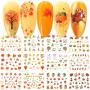 Herbst Nagelsticker Thanksgiving Halloween Nageldekorationen, 12 Blätter Maple-Blätter, Kürbis Wasserübertragung Nagelsticker, Nagel Tattoos für Damen & Mädchen DIY Nagel Tipps Dekorationen