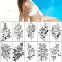 10 Blatt Große Schwarze Rose Pfropfen Temporäre Tattoos für Damen, Wasserfest, 3D Blüten Muster, Lady Schulter Tatoos, Arm Körper Ketten.