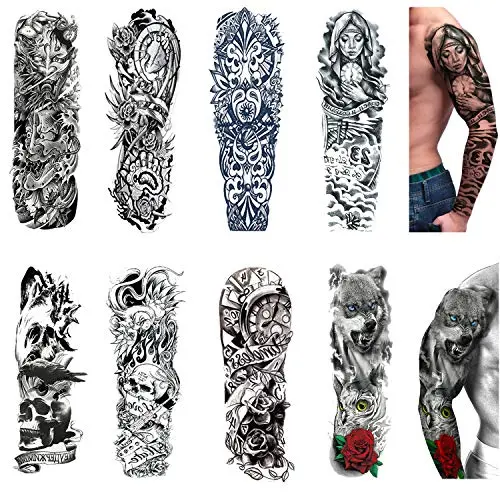 Temporary Tattoos 8 Sheets,Black Full Arm Tattoo Body Stickers for Men Women Adults Kids Temporary Tattoos 8 Sheets,Black Full Arm Tattoo Body Stickers for Men Women Adults Kids
