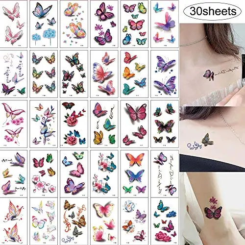 30 Feuilles de Tatouages Temporaires à Effet 3D, Superbes Motifs de Papillons, Autocollants d'Art pour Tatouages, Sexy, Waterproof, Faux Tatouages pour Femmes, Hommes, Filles, Enfants, Cadeau d'Halloween 30 Feuilles de Tatouages Temporaires à Effet 3D, Superbes Motifs de Papillons, Autocollants d'Art pour Tatouages, Sexy, Waterproof, Faux Tatouages pour Femmes, Hommes, Filles, Enfants, Cadeau d'Halloween