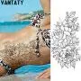 VANTATY 9 Sheets Charm Peony Rose Flower Temporary Tattoos for Women Body Art Blossoms Painting Washable Tattoo Stickers Fake Jewels Bracelet Design Forearm Tatoos for Adults Girls Wrist Arm