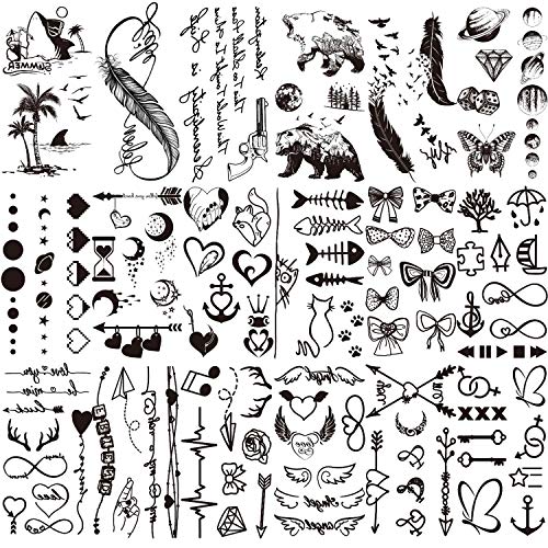 18 Blatt Fake Kleine Schwarze Temporäre Tattoos, Körperaufkleber, Hand- und Nackelkunst, Mode