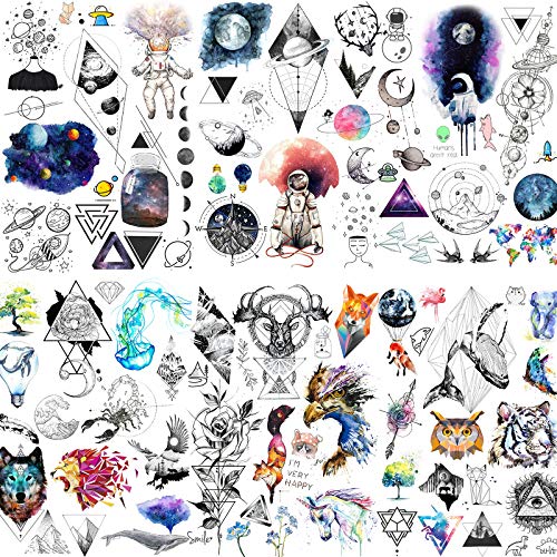 6 Blätter FANRUI Niedliche Kleine Temporäre Tattoos Für Kinder Jungen Mädchen Aquarell Weltraum Stern Einhörner Kinder Cartoon Gesicht Tattoos Kleine Hände Wasserfeste Fake Tatoos Papier