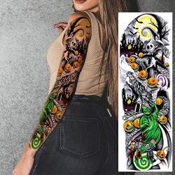 Leoars Nightmare Before Christmas Sticker,Halloween Large Full Arm Sleeve Tattoos, 6-Sheet Fake Women Men Tattoo Stickers for Adult Kids Halloween Makeup