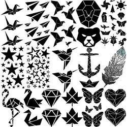 Yezunir 16 Sheets Geometric Cute Small Temporary Tattoos For Kids Arm Cranes Plane Anchor Maple Leaf Butterfly Heart Children Face Fake Tattoos Stickers Black Animals Star Line Art Waterproof Tatoos