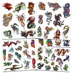 Dragon Temporary Tattoos Party Favor Set -- 75 Dragons Temporary Tattoos with Popart Stickers (Dragon Party Supplies)