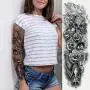6 Blatt Vollarm Temporäre Tattoos, Wasserdicht, Extra Groß, Temporäre Tattoos für Damen Herren Erwachsene Schwarz Schädel Rose Körperkunst Tattoo Sticker Falstattoo