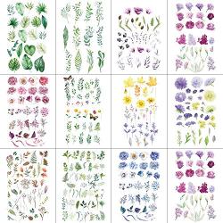 WYUEN 12 PCS/lot Flower Temporary Tattoo Sticker for Women Men Fake Tatoo Body Art Adult Waterproof Hand Stickers 9.8X6cm (FW12-05)