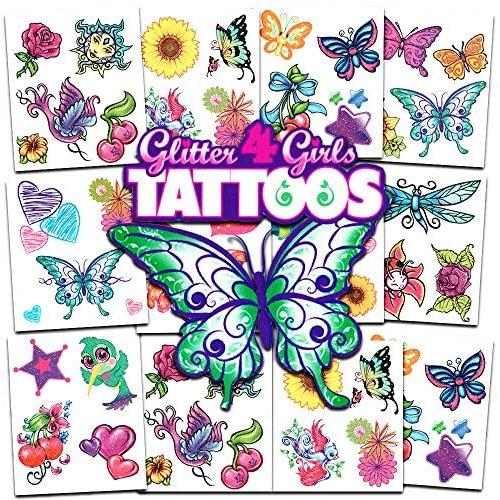 Crenstone Glitter Tattoos ~ 50 Dazzling Designs ~ Hearts, Butterflies, Flowers, and More!