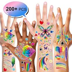 200+ Pieces Rainbow Temporary Tattoos, Konsait Butterfly/Flower/Heart/Rainbow Tattoos Waterproof Body Art Sticker for Girls Boys Birthday Party Favors Pride Equality Parades Celebrations