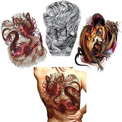 3 Sheets Big Large Full Back Chest Tattoo Sticker Temporary Dragon Decal for Women Men