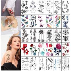 YAKAGO 30 Sheets Temporary Tattoos For Women Girls Flower Words Feather Butterfly Waterproof Fake Tattoo Stickers