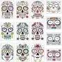 COKOHAPPY Halloween Temporary Face Tattoos Makeup Kit (13 Pack), Day of the Dead Sugar Skull Floral Black Skeleton Web Red Roses Full Face Mask Stickers Tattoo Families Party Supplies