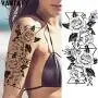 10 Blatt VANTATY 3D Große Rose Peonie Blumen Temporäre Tattoos für Frauen Wasserdicht Schwarze Tattoo Aufkleber 3D Blüten Dame Schulter Tatoos Blatt DIY Custom Sexy Arm Ketten Muster.
