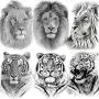 EGMBGM 6 Sheets Tribal Realistic Lion King Temporary Tattoo Stickers For Men Kids Cool Black Ink Tiger Drawing Waterproof Fake Tattoos For Women Body Art Real Large Tatoos Temporary Paper Set Animals