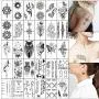 Temporäre Tattoos Schwarz Falstatuos Wörter Blumen Baum Eule Körper Hand Hals Handgelenk Kunst Mode Tattoos Löschbar Wasserdicht 30 Blätter (Farbe 4)