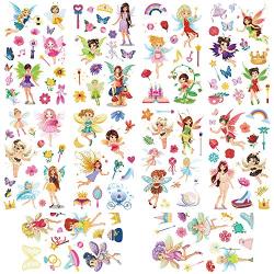 Yarlilyan 100+ Fairy Glitter Tattoos for Girls, Children Birthday Party Favor Temporary Tattoo Sticker, Magic Fantasy Butterfly Flower Pink Fake Waterproof tattoo on kids Body Hand Arm Face 10 Sheets