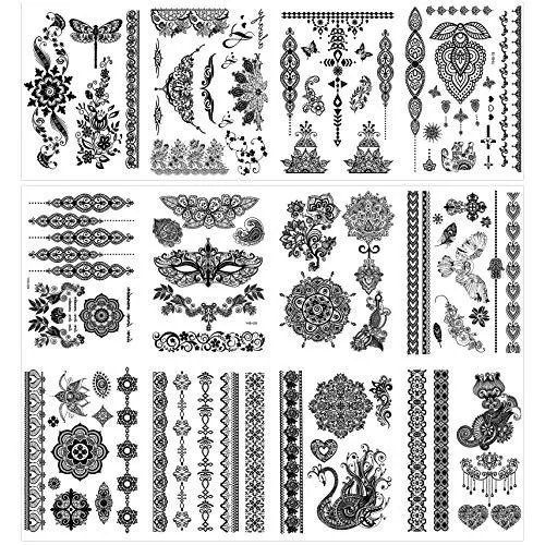 Vorübergehende Henna Tattoos, 100+ Designs, Realistische Temporäre Tattoos für Damen, Teenager & Mädchen, Langlebige, Wasserfeste Mandala Tattoos, Sexige Fake Tattoos für Damen