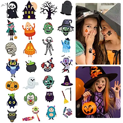 150 Stück Halloween temporäre Tattoos für Kinder, Halloween Party Dekorationen Make-up Kürbis 12 Blätter wasserfeste Kinder Tattoos Halloween Aufkleber für Jungen und Mädchen, Trick or Treat Party Geschenk