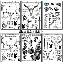 6 Sheets Temporary Face Tattoos Stickers Halloween Face Makeup Kit Festival Face Temporary Tattoos for Women Kids Men Body Art Decor Halloween Costume Accessories Party Supplies