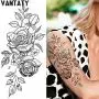 10 Blatt VANTATY 3D Große Rose Peonie Blumen Temporäre Tattoos für Frauen Wasserdicht Schwarze Tattoo Aufkleber 3D Blüten Dame Schulter Tatoos Blatt DIY Custom Sexy Arm Ketten Muster.