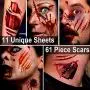 Maquillage Zombie, Maquillage d'Halloween, 11 Feuilles Uniques, Sang Faux, Tatouage Faux, Tatouages Faux pour Halloween, Maquillage Vénus Faux, Profitez de votre Kit de Maquillage Zombie, 11 Feuilles, 61 Photos, Cicatrices Faux