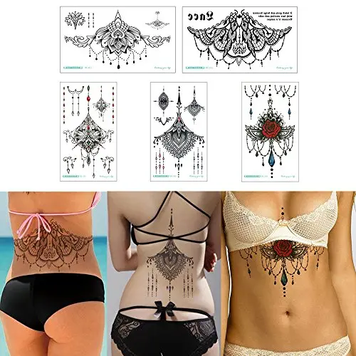 Étiquettes temporaires pour corps, grande œuvre d'art, autocollants de sternum, bijoux, pendentifs, 5 feuilles de 13,8 x 24 cm. Étiquettes temporaires pour corps, grande œuvre d'art, autocollants de sternum, bijoux, pendentifs, 5 feuilles de 13,8 x 24 cm.