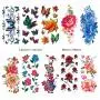 Autocollants temporaires décoratifs à fleurs, roses, papillons et motifs variés, pour femmes, filles ou enfants. Autocollants temporaires décoratifs à fleurs, roses, papillons et motifs variés, pour femmes, filles ou enfants.