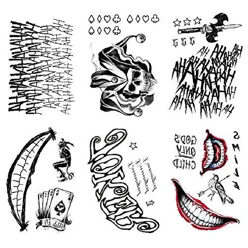 DaLin 6 Sheets The Joker Temporary Tattoos Stickers from Suicide Squad for Costume Accessories and Parties, Perfect for Masquerade Halloween Joker Cosplay DaLin 6 Sheets The Joker Temporary Tattoos Stickers from Suicide Squad for Costume Accessories and Parties, Perfect for Masquerade Halloween Joker Cosplay