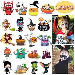 MISS FANTASY Halloween Tattoos, 192 PCS Halloween Temporary Tattoos with 32 Glow in The Dark Children Tattoos Halloween Ghost Monster Skeleton Tattoos for Kids